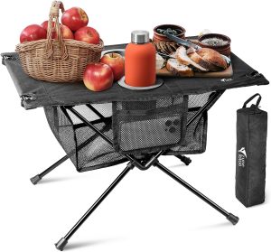 ZUNE LOTOO Portable Camping Table Folding, Small Beach Table Foldable with Drink Holder & Mesh Storage & Carry Bag Compact Camp Tent Side Table for Picnic Tailgate Travel Outdoor Fishing Backpacking