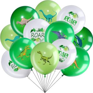 Zomiboo 36 Pcs Dinosaur Balloons Dino Latex Balloons for Children's Birthday Party, 12 Inch Green Dinosaur Printed Pattern Style, Jungle Themed Decoration for Kids Boys Birthday Party Baby Shower