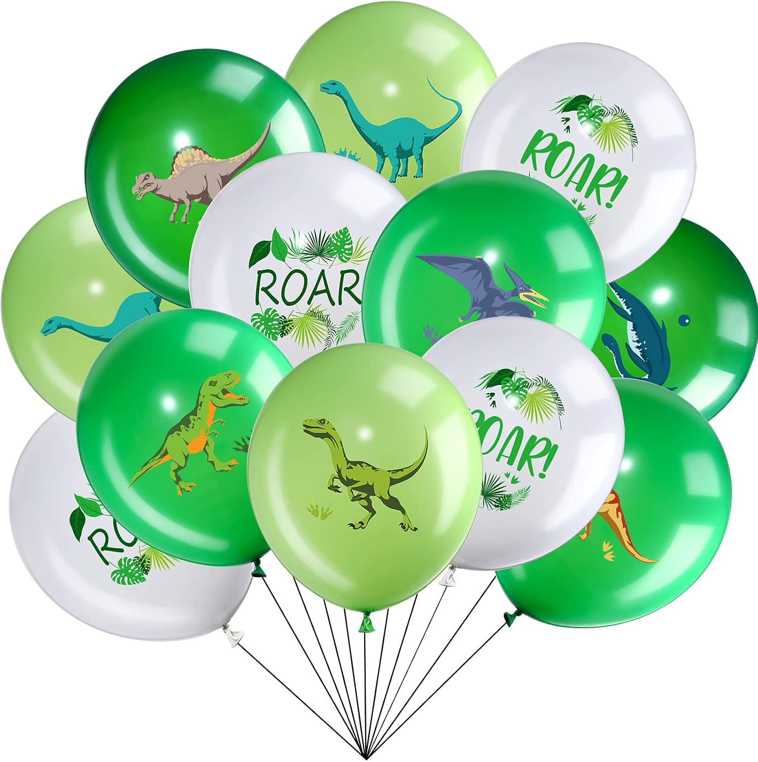 Zomiboo 36 Pcs Dinosaur Balloons Dino Latex Balloons for Children's Birthday Party, 12 Inch Green Dinosaur Printed Pattern Style, Jungle Themed Decoration for Kids Boys Birthday Party Baby Shower