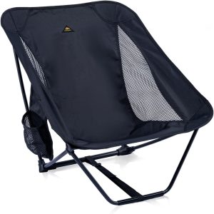 iClimb Low Ultralight Compact Camping Folding Chair with Side Pocket and Carry Bag (Black)