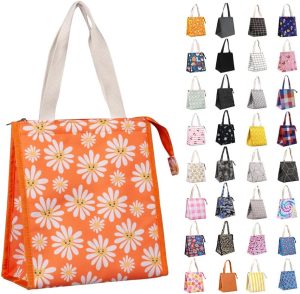 iknoe Insulated Lunch Bag for Women, 9L Durable Wide-Open Foldable & Portable Lunch Tote with Interior Pockets, Water-Resistant Thermal Lunch Cooler for Adults Picnic Beach (Daisy)