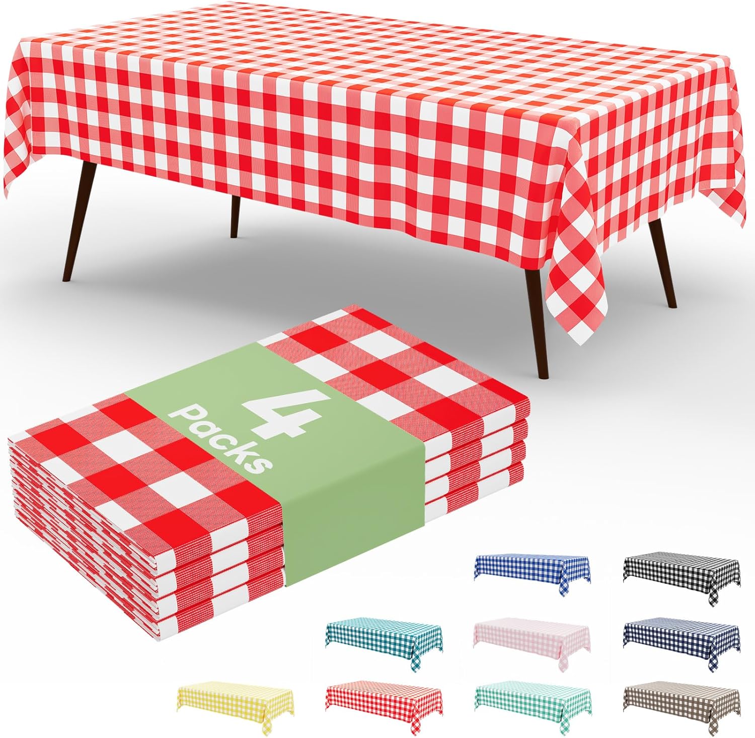 misaya 4 Packs Buffalo Disposable Table Cloth, 54 x 108 Inch Waterproof Plastic Tablecloth, Rectangle Red and White Checkered Table Covers for Picnic, Birthday, Party
