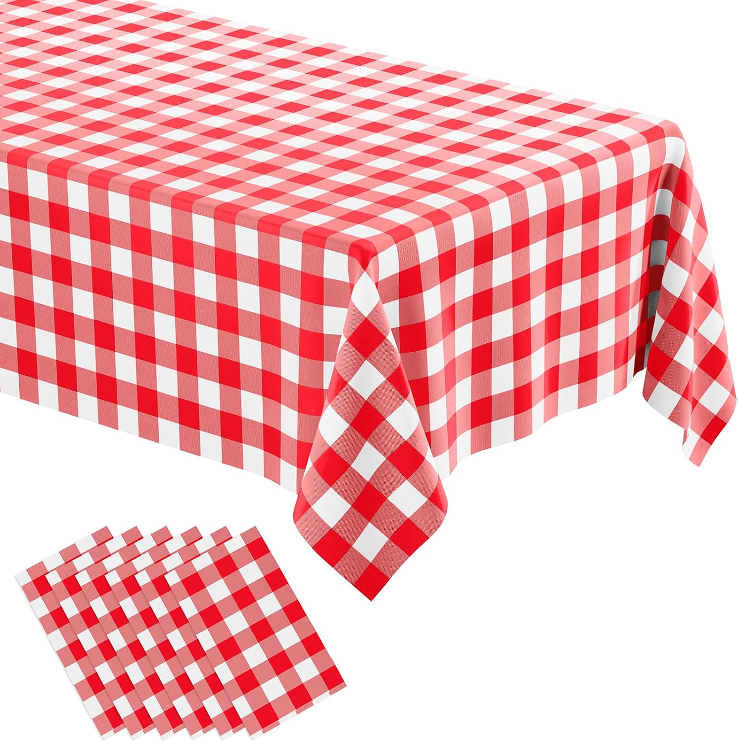 misaya 6 Packs Buffalo Disposable Table Cloth, 54 x 108 Inch Rectangle Red and White Checkered Tablecloth, Waterproof Plastic Table Covers for Picnic, Birthday, Party