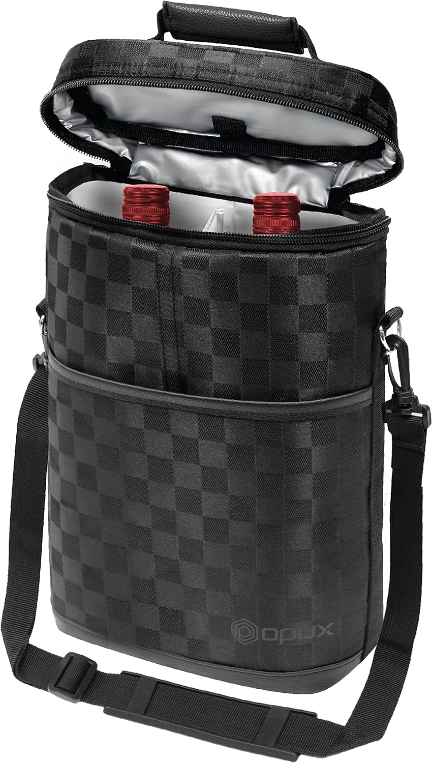 opux 2 Bottle Wine Carrier Tote, Insulated Leakproof Wine Cooler Bag, Wine Travel Bag Tote for Picnic BYOB Beach, Portable Wine Bottle Carrying Case, Gift for Wine Lover Women Men Christmas