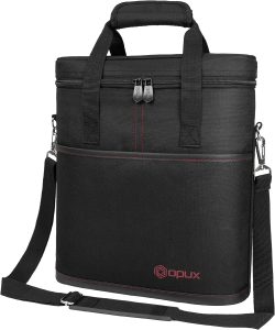 opux 3 Bottle Wine Carrier Tote, Insulated Leakproof Wine Cooler Bag, Wine Travel Bag Tote for Picnic BYOB Beach, Portable Wine Bottle Carrying Case, Gift for Wine Lover Women Men Christmas, Black