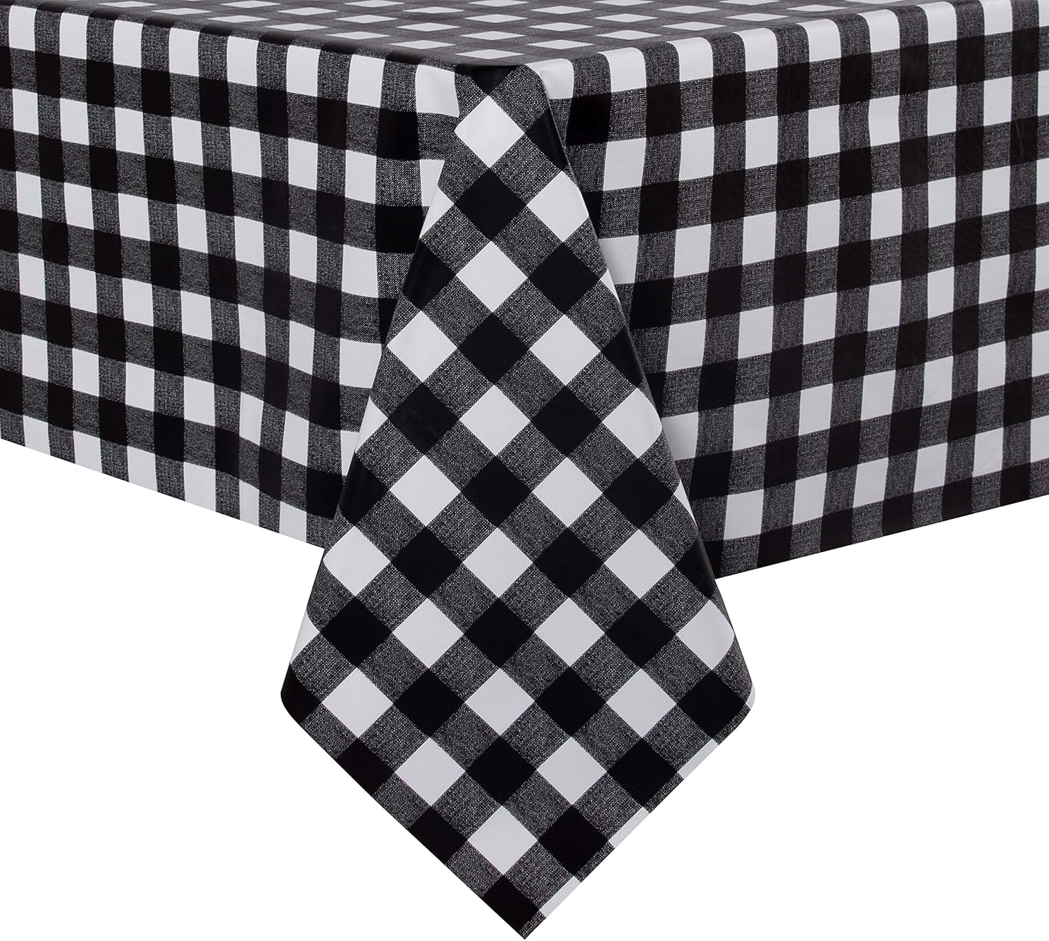 sancua Checkered Vinyl Rectangle Tablecloth 54 x 78 Inch, 100% Waterproof Oil Proof Spill Proof PVC Plaid Table Cloth, Wipe Clean Buffalo Table Cover for Dining Tables Buffet Parties, Black and White