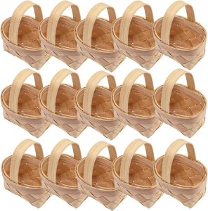 15Pcs Mini Bamboo Woven Baskets with Handles - Ideal for Wedding Party Favors, Ornaments, and Crafts
