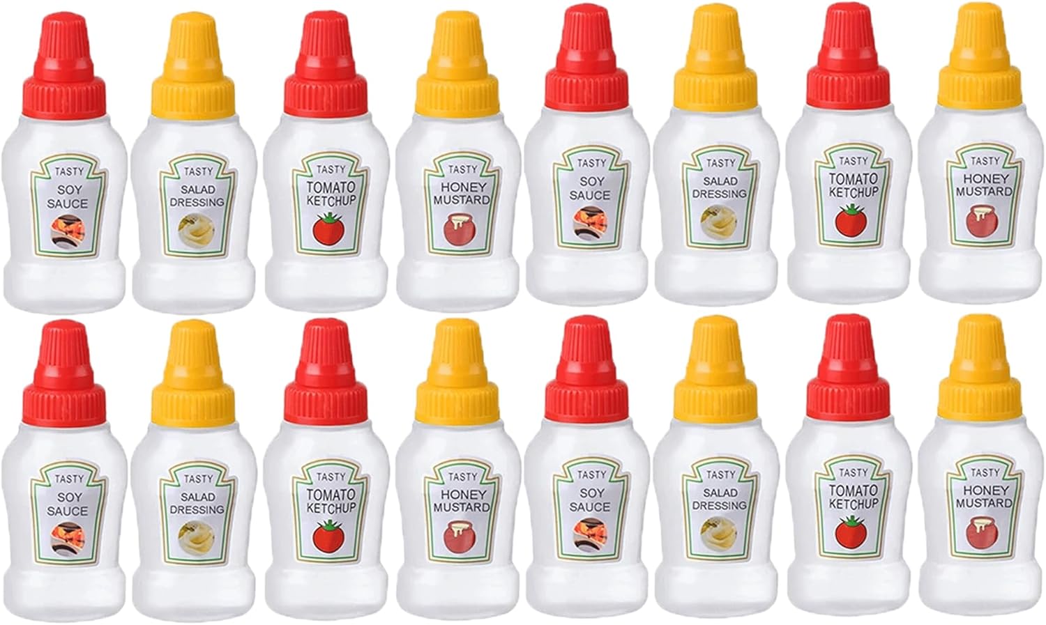 16PCS Mini Condiment Squeeze Bottles Set, 25ml Ketchup Honey Mustard Sauce Bottles, Containers Refillable for Sauce, Plastic Portable Dressing Bottles, Squirt Condiments Dispensers for Lunch Box