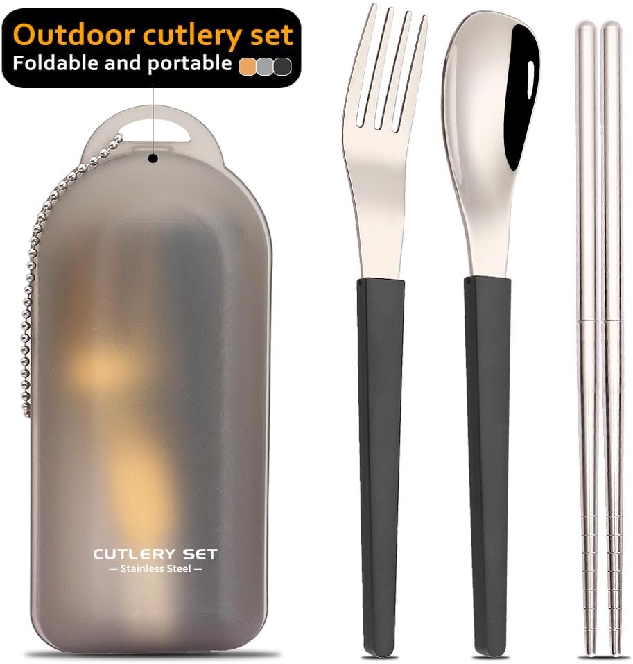 2Pack Folding Stainless Steel Cutlery Set with Case, Travel Foldable Collapsible Portable Tableware Utensil Spoon Fork Chopsticks for Picnic