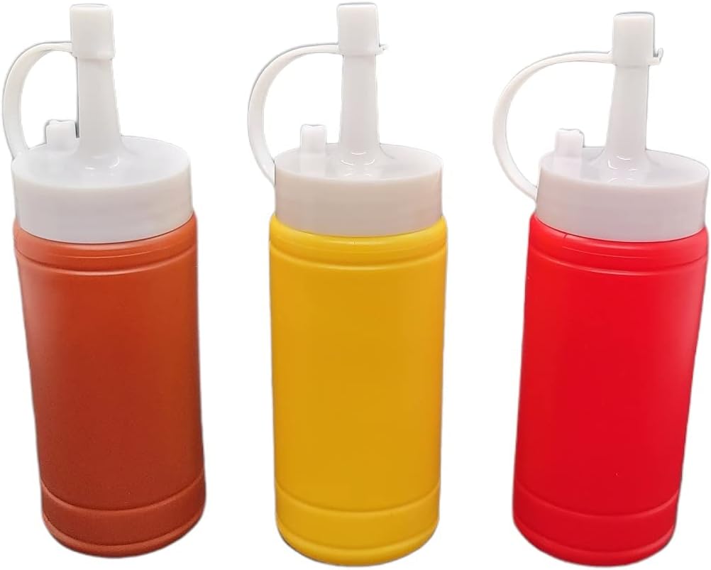 3 pc Condiment Squeeze Bottles Set - 4 oz Mini Dispensers for Ketchup, Mustard & BBQ Sauce (1 Set)
