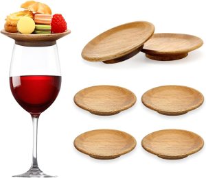 6 Pack Acacia Wood Wine Glass Charcuterie Toppers Supplies Wooden Cup Lids Mini Wooden Toppers Charcuterie Board for Wine Topper Appetizer Plates Glass Small Bamboo Snack Tray Accessories Drink Covers