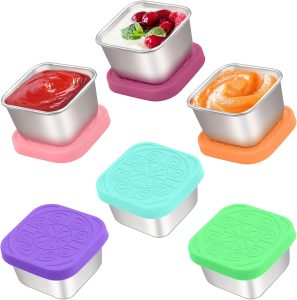 6x2.7 Oz Salad Dressing Container to Go,Handy Leakproof Stainless Steel Meal Prep Containers Reusable,Sauce Containers for Lunch Box, Picnics, Travel, Office and Kitchen Storage-Square