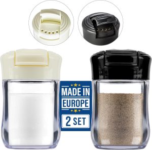 CRYSTALIA Clear Plastic Camping Salt and Pepper Shakers, 2 Pack Mini Salt and Pepper Shakers with Lid, BPA Free Plastic Condiment Containers for Picnic, Camping, Travel, Work, Purse, Catering