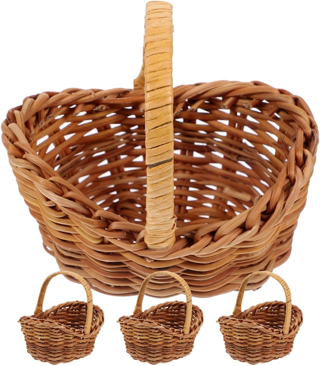 Dollhouse Basket 4 Pcs Mini Woven Baskets Miniature Flower Basket Mini Picnic Basket Tiny Party Favor Containers Baptism Basket