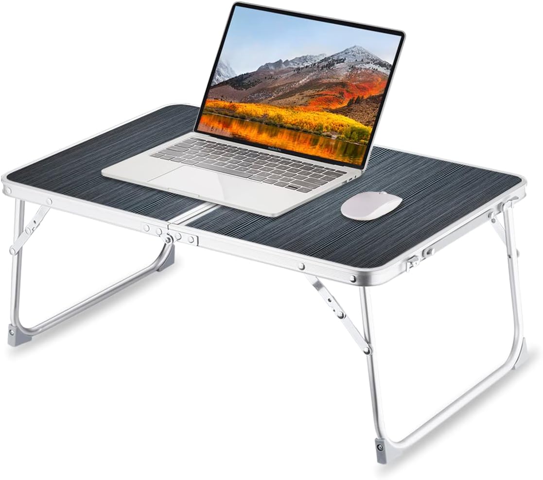 Foldable Laptop Table for Bed, SUVANE Lap Desk, Breakfast Serving Bed Tray, Portable Mini Picnic Table, Storage Space Laptop Desk Reading Holder(Dark Grey)