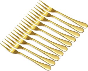 Gold Crab Stainless Steel Forks,Escargot Fork 2 Prong Tasting Appetizer Forks Portable Cocktail Salad Fruit Forks for Party Travel,Set of 10, 5 Inches (10 Pcs)