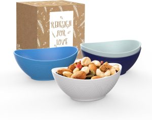 Homienly Wheat Straw Bowls Small Serving Bowl Set of 4 Unbreakable Mini Bowl 10oz Microwave & Dishwasher Safe Plastic Bowls for Snack,Charcuterie,Rice,Dessert Bowl Set -Island Series