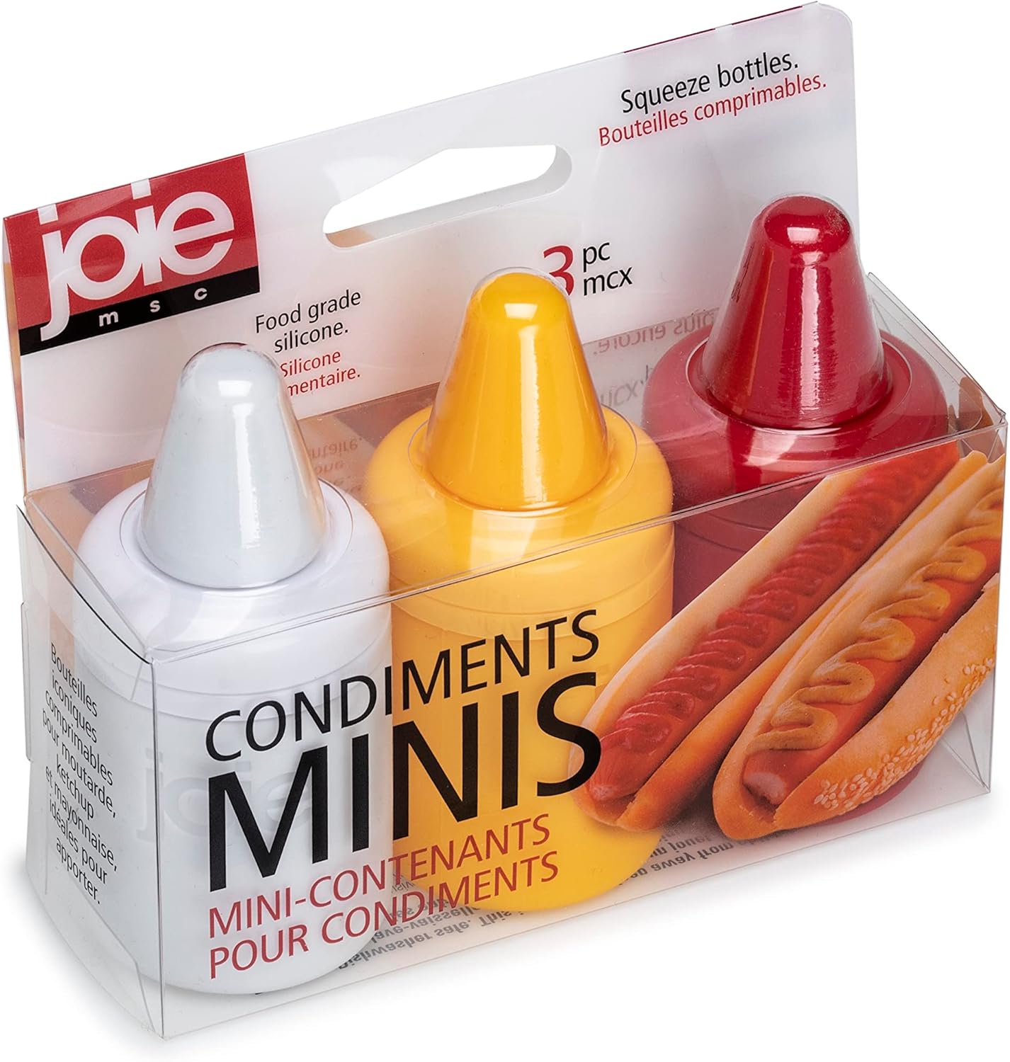 Joie Condiment Mini Squeeze Bottles with Nozzle Caps, Non-Stick Silicone, Set of 3