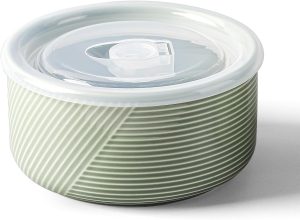 Large Ceramic Bowls with Lids: 32 oz Microwave Safe Food Storage Containers for Soup Salad Meal Prep Lunch Picnic Camping - 6 Inch, Set of 1 (Green)