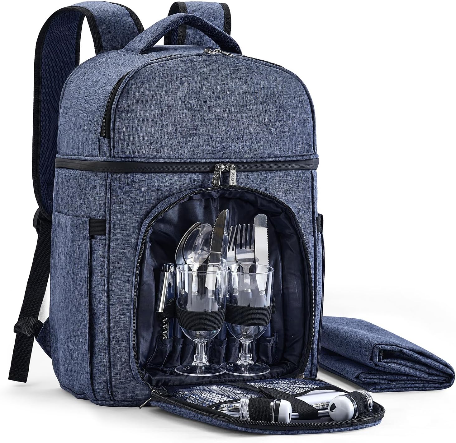 Picnic Backpack & Accessories - Picnic Set for 2 Person with 2 Insulated Cooler Compartment, Lightweight Blanket and Cutlery Set, Perfect for Wedding Gifts for Couples and Bridal Shower Gifts