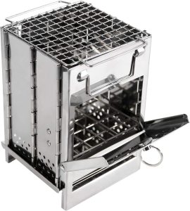 REDCAMP Wood Burning Folding Camp Stove Stainless Steel Grid, Portable Collapsible Backpacking Stove Survival Rocket Stove for Hiking Outdoor Tent Camping Picnic BBQ, Samll