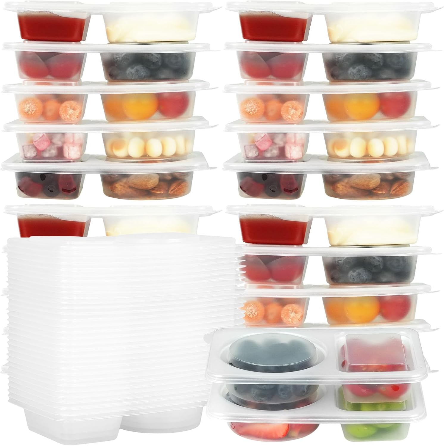 Reusable Snack Containers Double Compartment,Microwave Refrigeration Safe Leakproof Stackable for Office,Picnics(10)