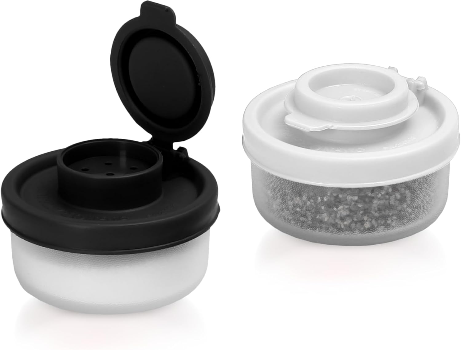 SIGNORAWARE Salt and Pepper Shakers Moisture Proof Set of 2 Small Mini Salt Shaker to go Camping Picnic Outdoors Kitchen Lunch Boxes Travel Spice Set Clear with Red Covers Plastic Airtight Dispenser
