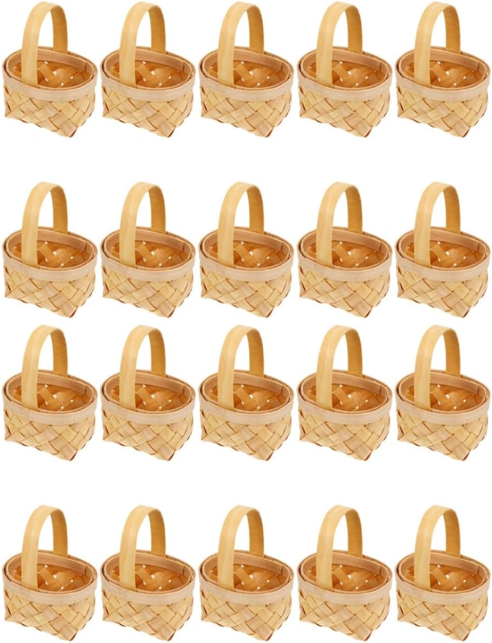 STOBAZA 20 Pack Mini Woven Baskets with Handles for Party Favors, Crafts Decor, Small Girls Baskets for Picnic Wedding Farmhouse Decor(Wood Trim, Bulk Set)