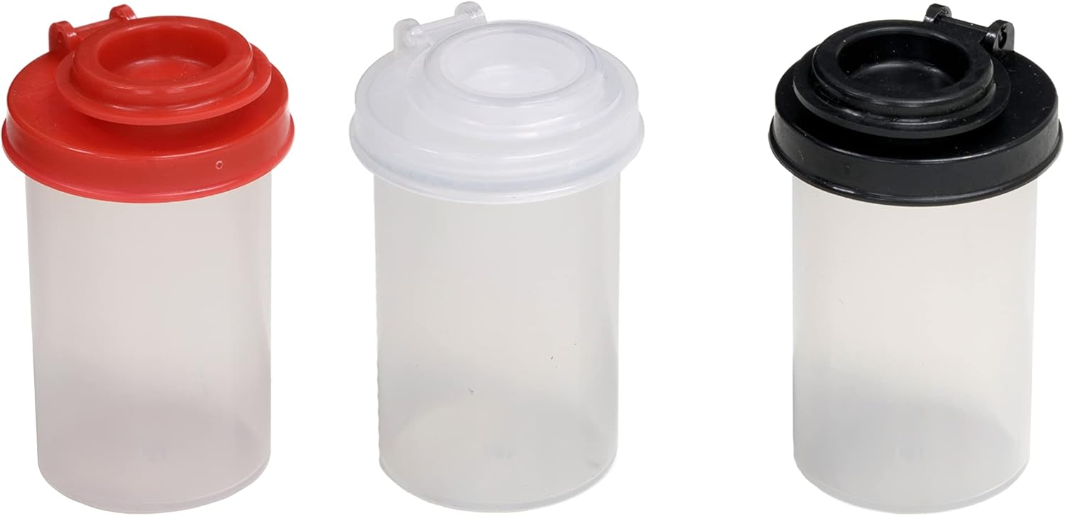 Salt and Pepper Shakers Moisture Proof Set, perfect to go Camping Picnic Outdoors Kitchen Lunch Boxes Travel Spice Set Clear with Black Lids Plastic Airtight Spice Jar Dispenser (3, Small)