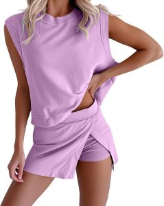 Skort Sets Women 2 Piece Outfits Cotton Tank Top and Mini Athletic Sweat Skirt Matching Sets Casual Travel Outfits