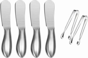 Spreader Knife Set,6-Piece Cheese and Butter Spreader Knives,Mini Serving Tongs,Stainless Steel Multipurpose Butter Knives