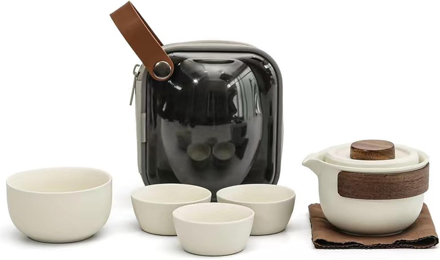 Travel Tea Set, Mini Kung Fu Tea Set,Lightweight Design with Tea Infuser Portable Bag for Outdoor Picnic (Travel White)