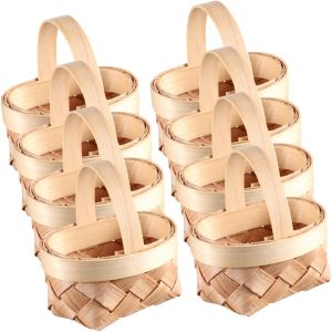 Unomor Mini Woven Basket Set of 8 Delicate Flower Basket for Home Garden Wedding Office and Photo Prop