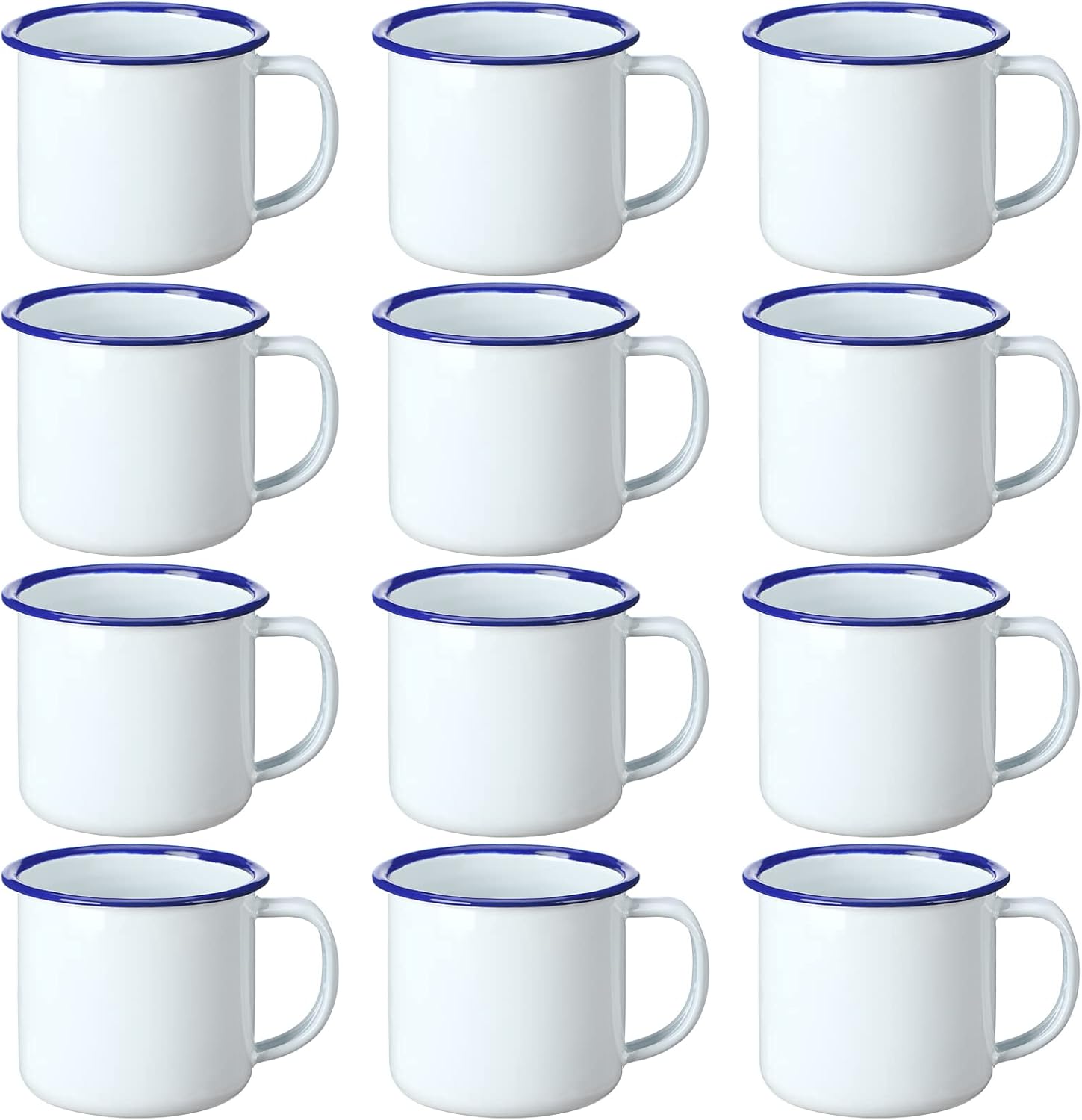 Yinder Mini Enamel Camping Coffee Mugs Metal Small Classic Portable White Campfire Mugs Bulk Vintage Cups with Handle for Coffee Tea Picnic Travel Indoor Outdoor Activities(4 oz, 12 Pcs)