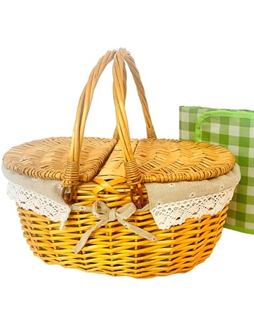 Wicker Picnic Basket with Blankets