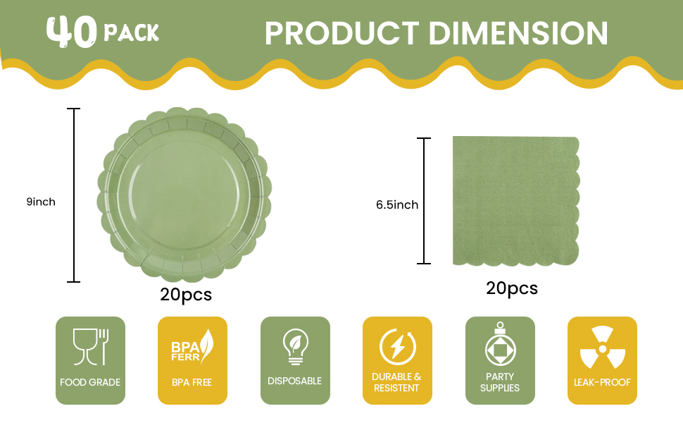 Sage Green paper plates and napkins