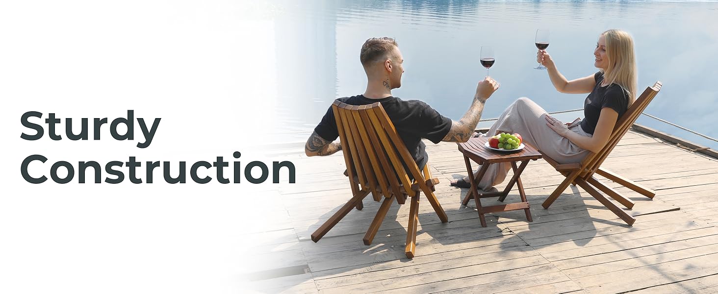 Melino FSC Certified Acacia Solid Wooden Folding Patio Lounge Chair 5 Legs Outdoor Furniture