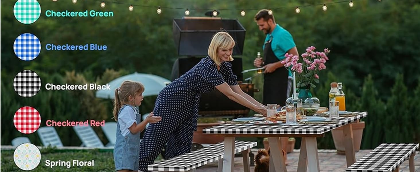Checkered Table Cover 8 foot picnic table seat covers with elastic 8 foot picnic table bench covers 