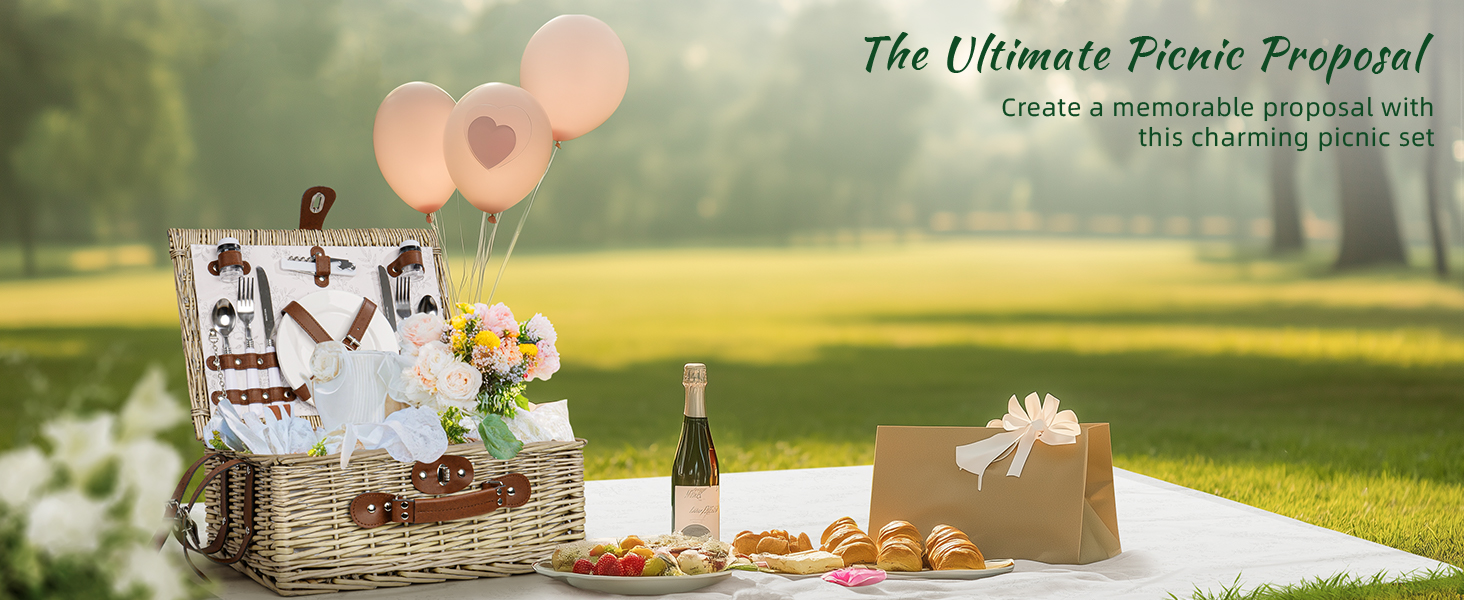 Create a memorable proposal with this charming picnic set