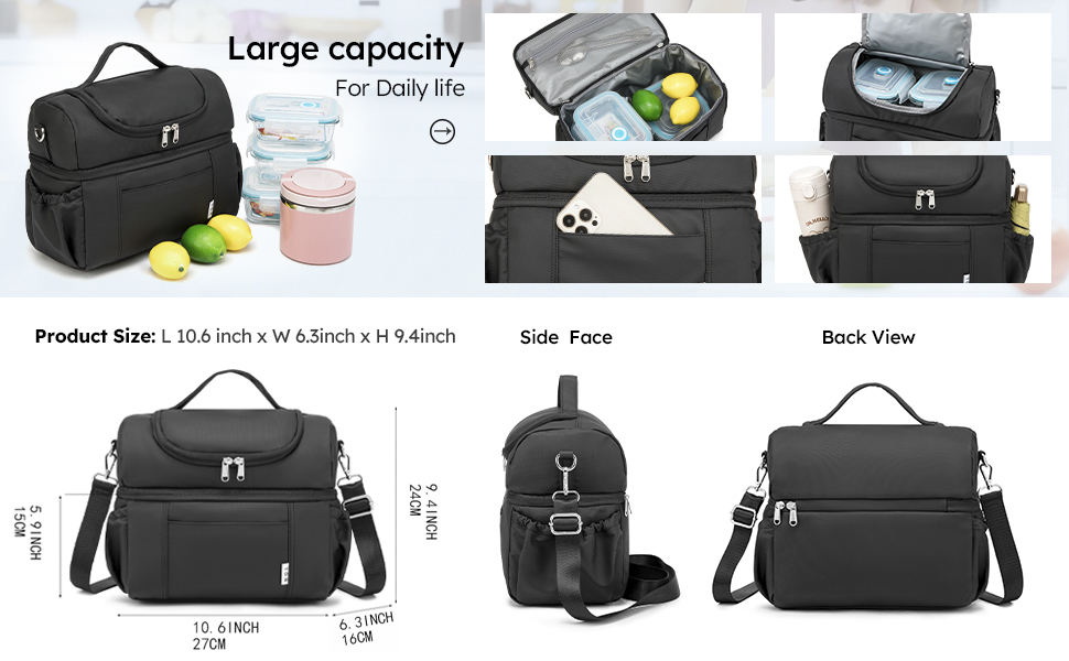 Large Dual Compartment Lunch Bag