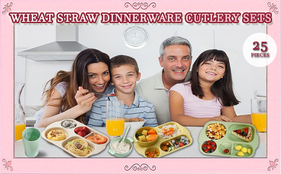 25 Pcs Wheat Straw Dinnerware Sets