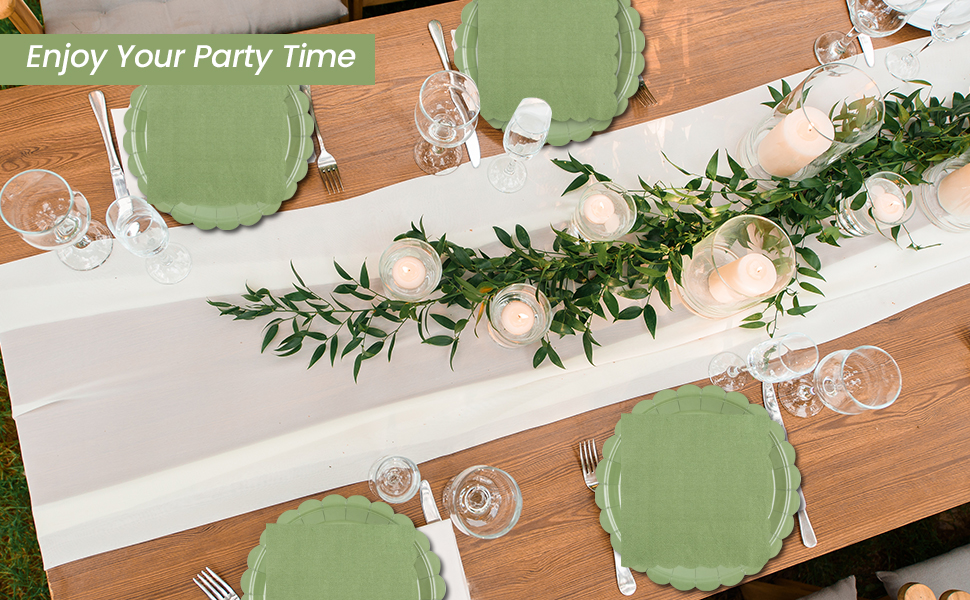 Sage Green paper plates and napkins