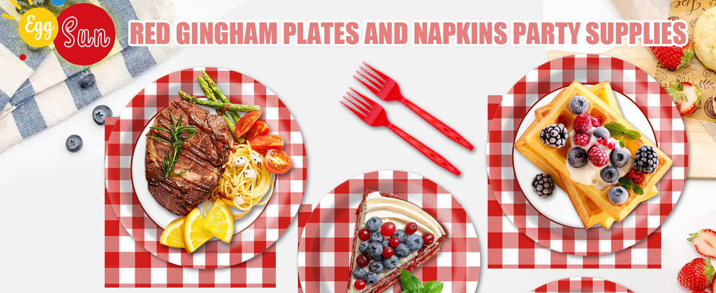 red gingham plates and napkins