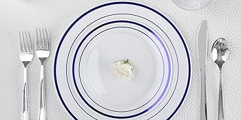 Fancy Disposable Plates with Cutlery - Blue Plastic Party Plates - Silverware for Weddings
