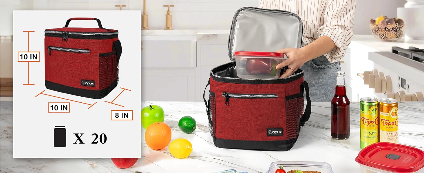 medium large adult lunch bag 20 cans shoulder strap pocket