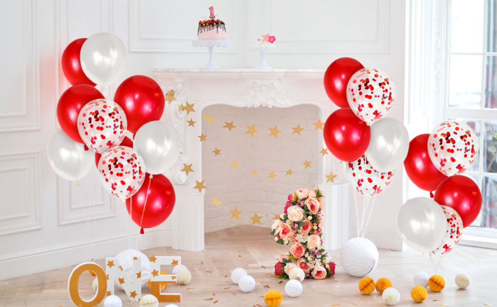 pearl red and white balloon red confetti 12 inch 
