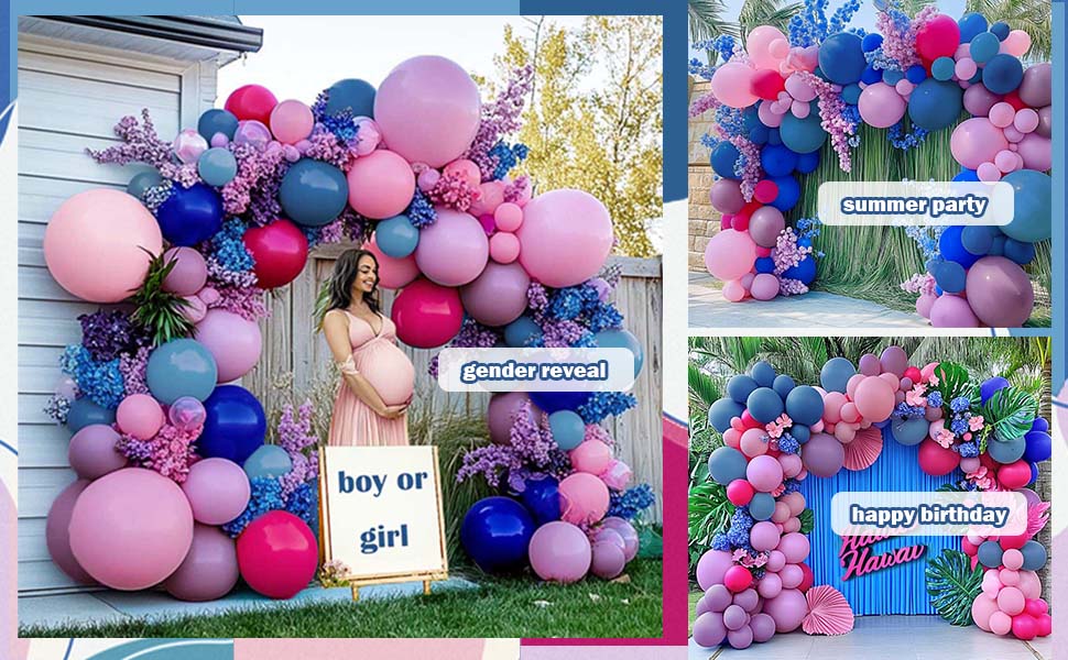 birthday balloon garland double stuffed balloons pink blue purple balloon arch