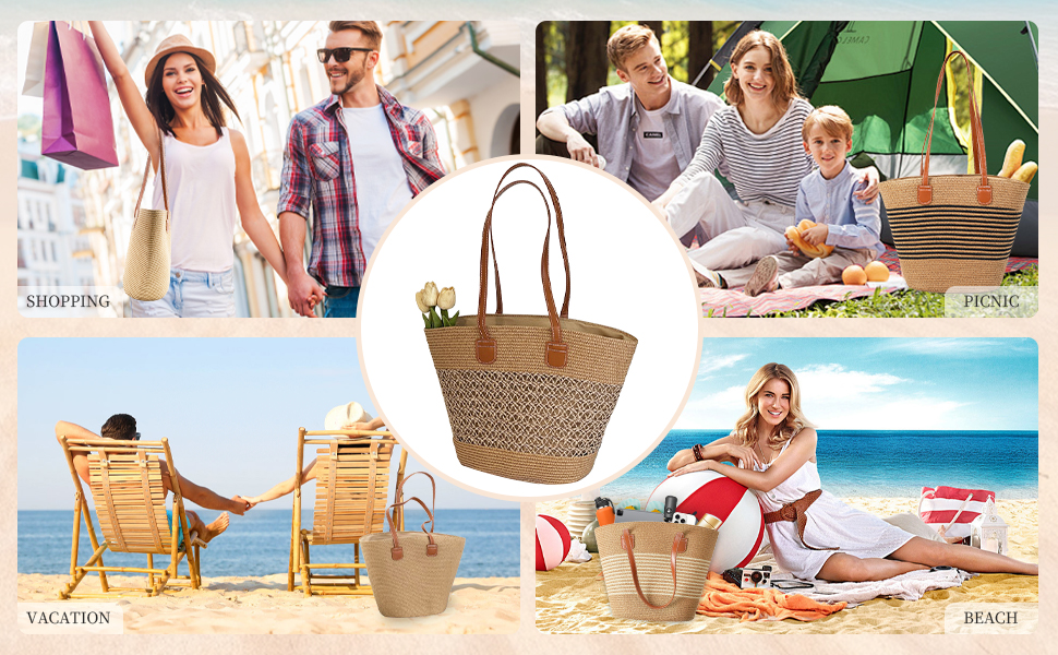 Beach Bags for Women, Large Beach Bag, Woven Straw Tote Bags Weaving Swim Shopping Travel Bag