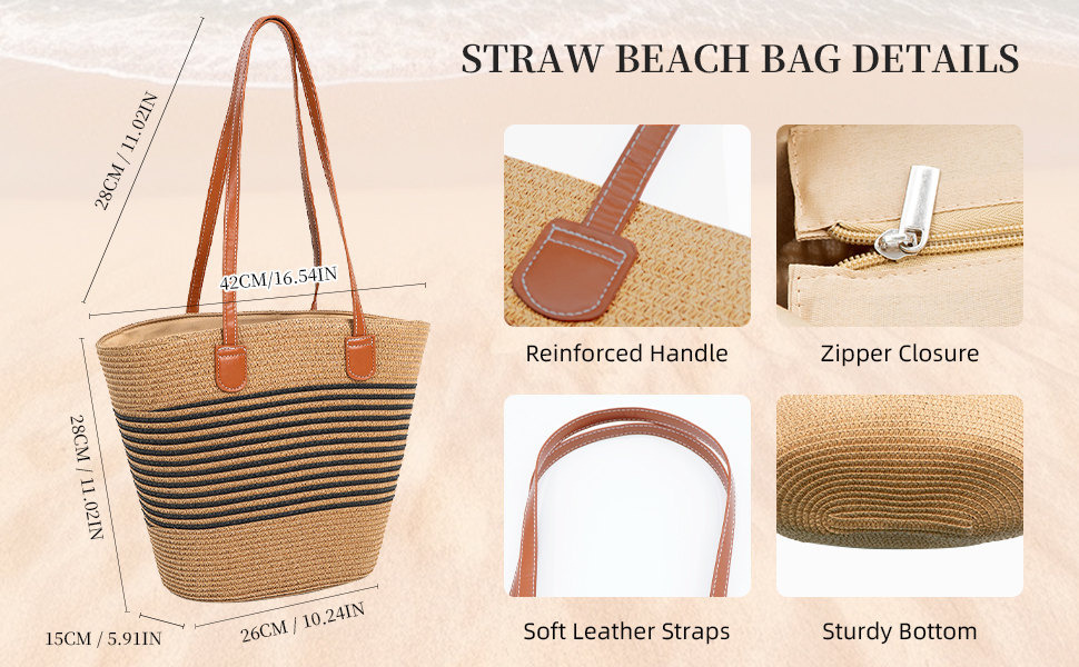 Straw Bags For Women Travel Straw Totes Bag, Summer Woven Handmade, Shoulder Bag Handbag