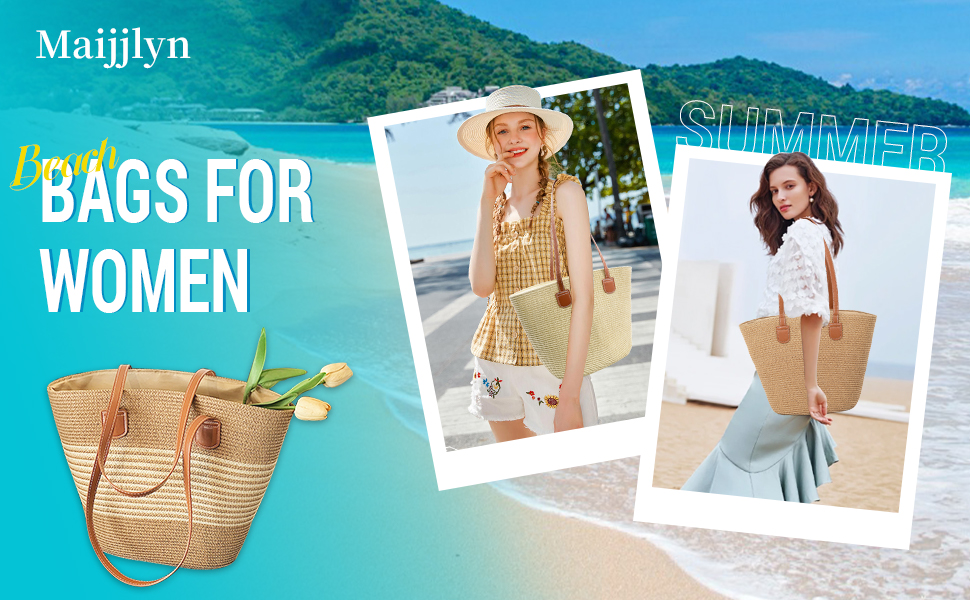 Straw Beach Bags for Women Summer Woven Tote Bag Shoulder Handbags Large Beach Bag for Women